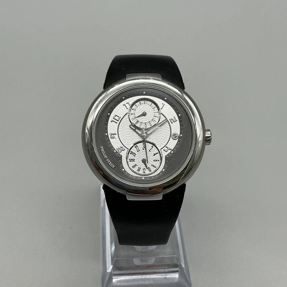 Philip Stein Active Sport Mens Watch 38mm Black Rubber Dual Time New Battery